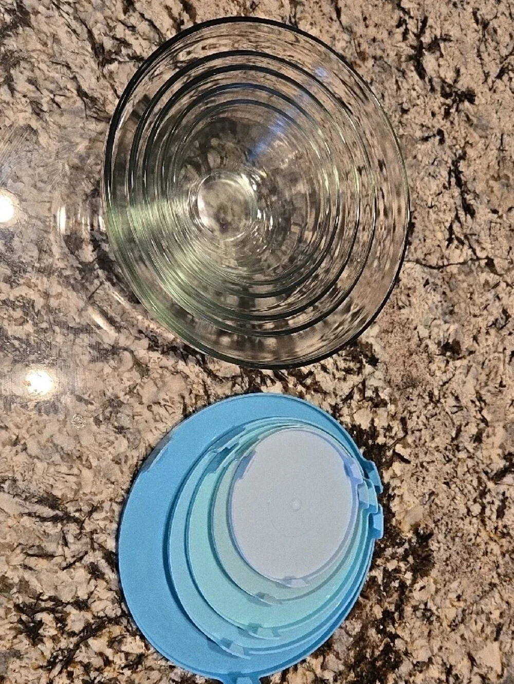 Glass Mixing Bowl Set with Light Blue Lids - 5-Piece